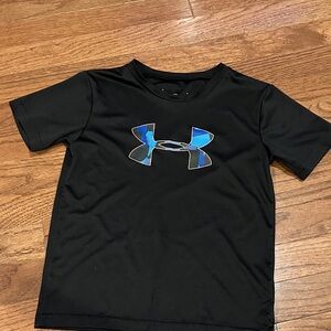 Under Armour Kids Black Tee with Blue Logo
